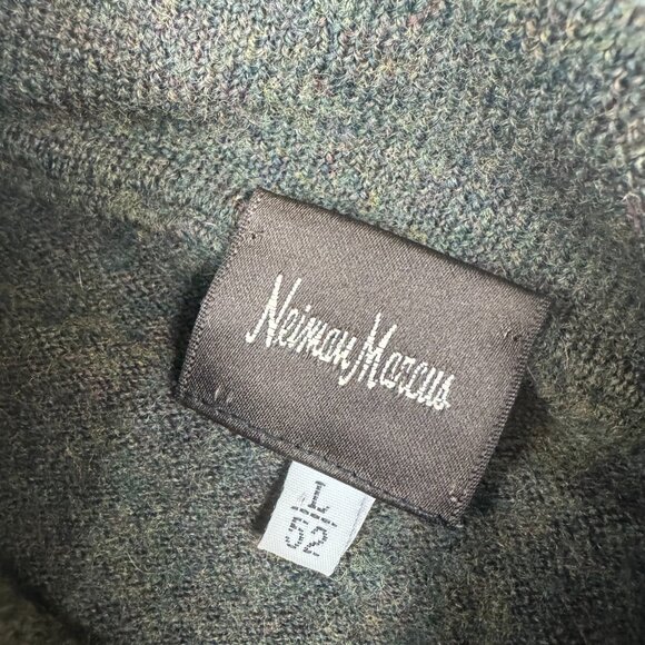 Vtg Neiman Marcus 100% Merino Wool Sweater Mens Large Green Mock Neck Italy Made - Picture 3 of 6